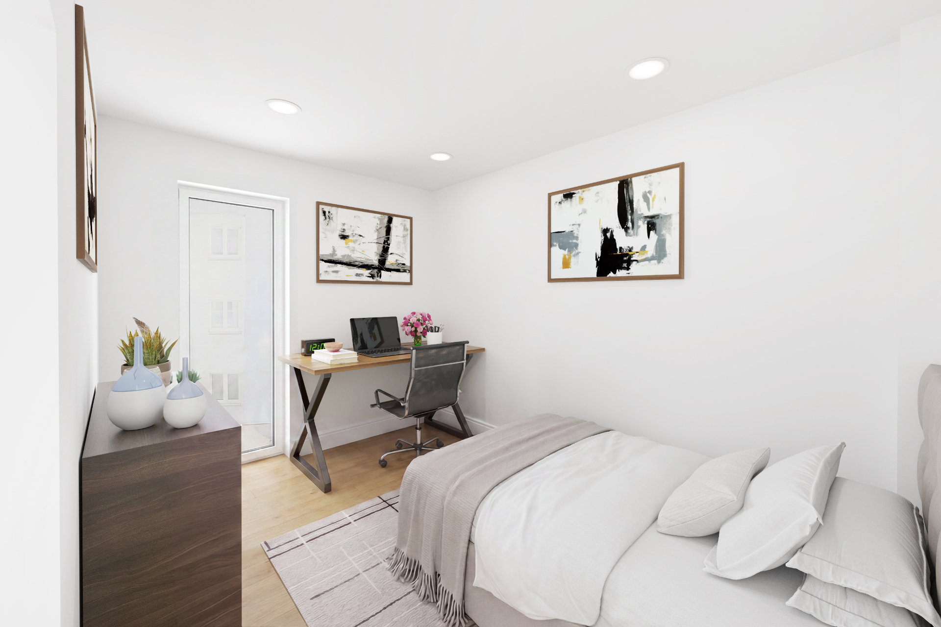 Schlafzimmer mit Arbeitsplatz